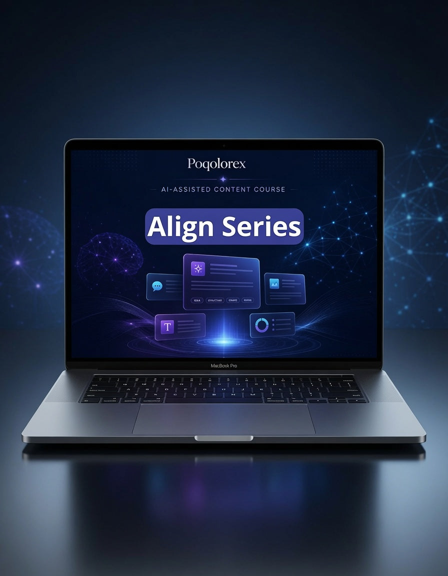 Laptop displaying Poqlorex Align Series on a dark blue background