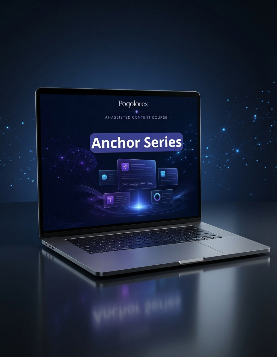 Laptop displaying the Poqlores Anchor Series on a dark background