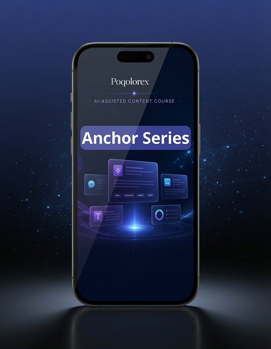Phone displaying Poqloprex Anchor Series app interface on a dark background