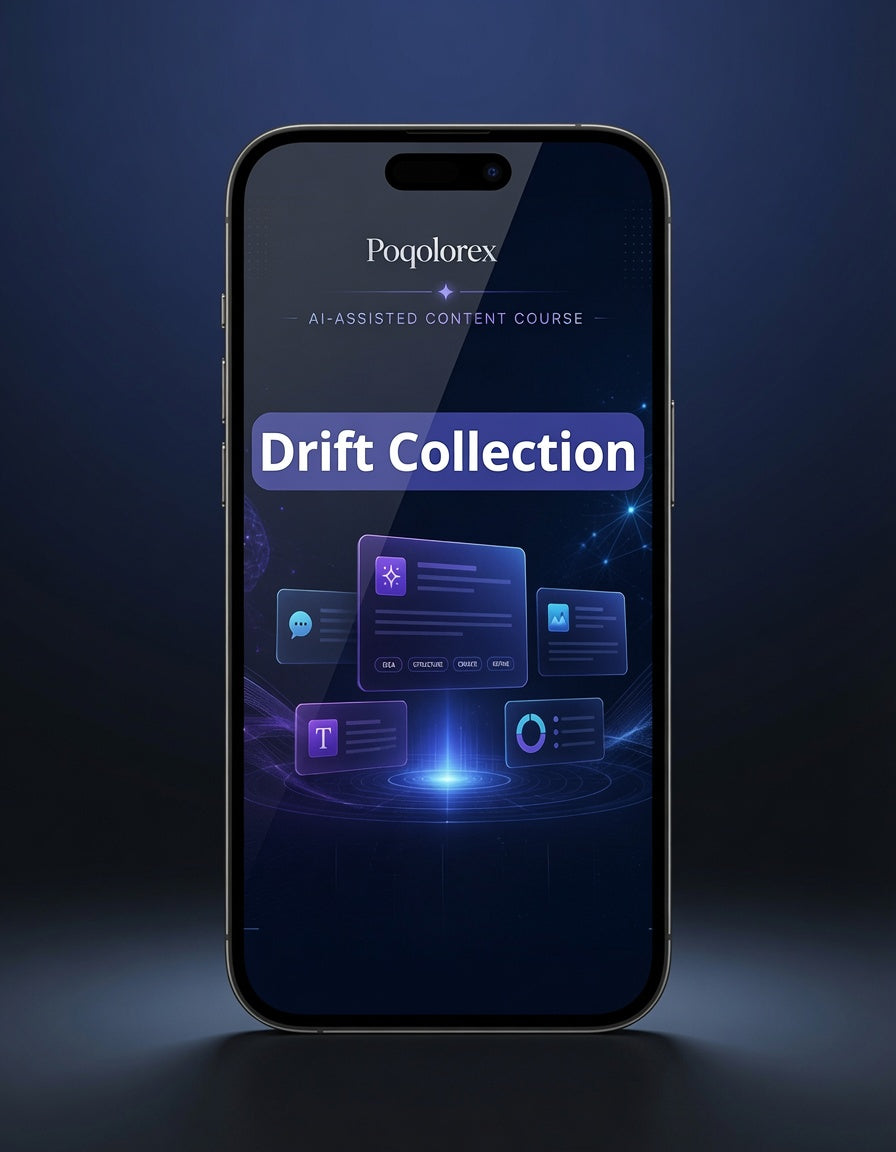 Smartphone displaying the Poqolorex Drift Collection app on a dark background