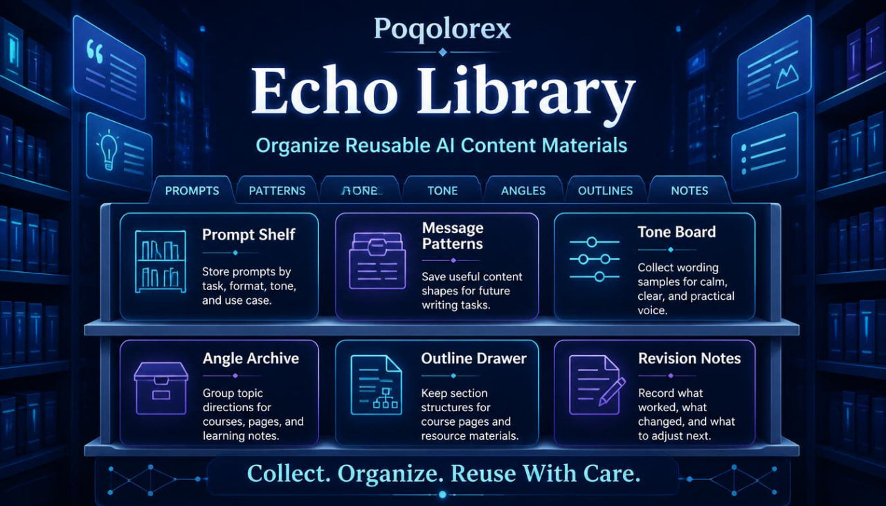 Interface of Poq Lorex Echo Library with various features on a dark background