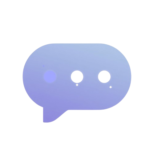Gradient blue speech bubble with white dots on a white background