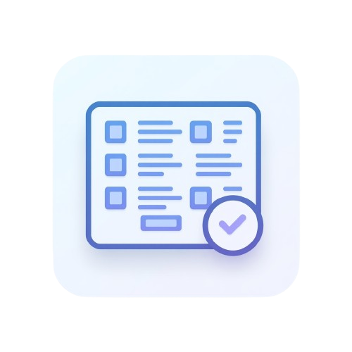 Icon of a checklist with a check mark on a light blue background