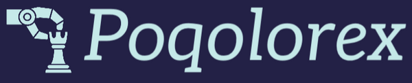 Logo of Poqolorex with a stylized design on a dark blue background
