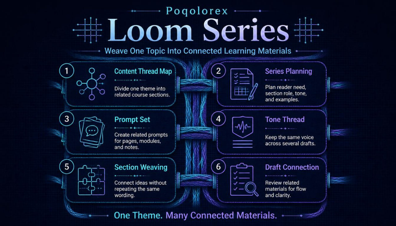 Diagram of the Poqolorex Loom Series process on a dark background
