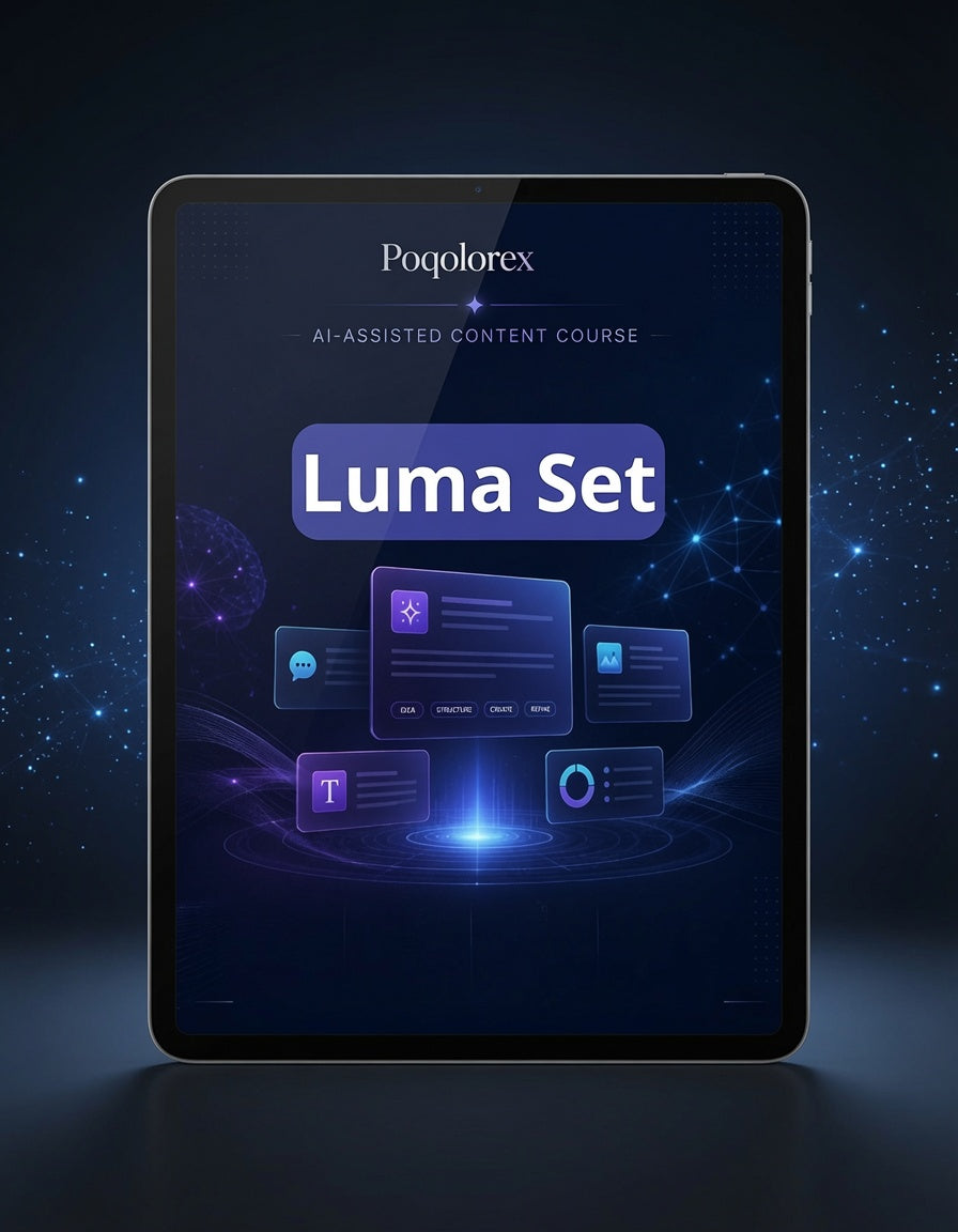 Tablet displaying Poqolorex Luma Set on a dark background