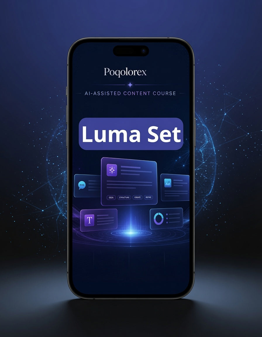 Smartphone displaying Poqpolorex Luma Set on a dark background