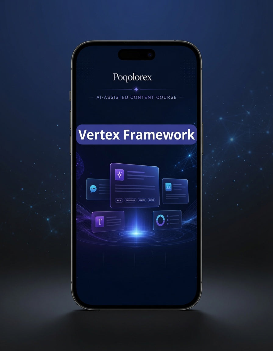 Smartphone displaying the Pogolorex Vertex Framework on a dark background